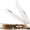 Case Trapper Amber Bone Peachseed Jigged With Pocket Clip
