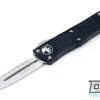 Microtech 138-12 Troodon D/E - Black Handle - Full Serrations - Stonewash Blade