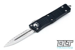 Microtech 138-12 Troodon D/E - Black Handle - Full Serrations - Stonewash Blade
