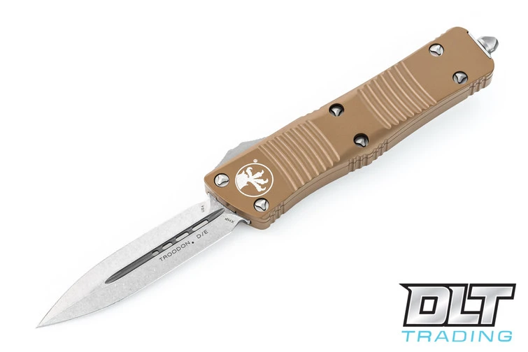 Microtech 138-10TA Troodon D/E - Tan Handle - Stonewashed Blade 1 Microtech 138-10TA Troodon D/E - Tan Handle - Stonewashed Blade