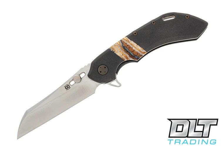 Olamic Cutlery Wayfarer 247 Wharning - Satin Blade - Dark Blasted - Mammoth Molar Stripe… 1 Olamic Cutlery Wayfarer 247 Wharning - Satin Blade - Dark Blasted - Mammoth Molar Stripe…