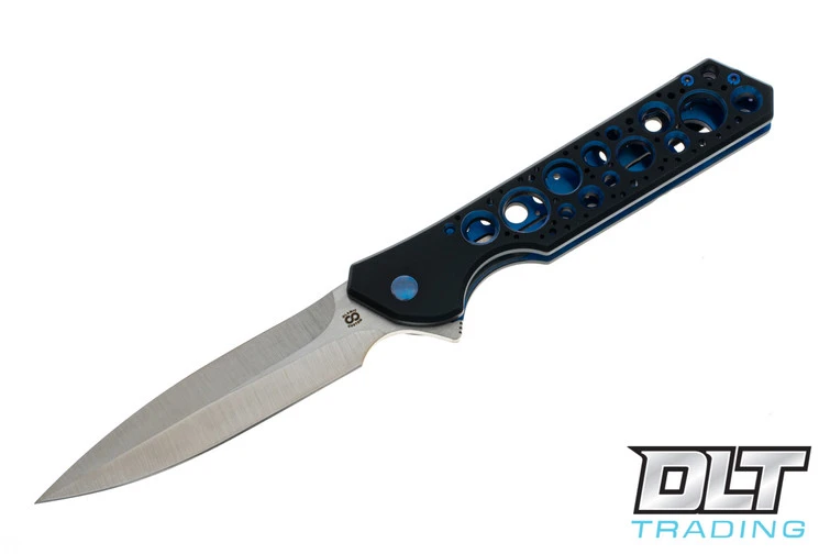 Olamic Cutlery Rainmaker Dagger - Satin - Holes - KG Gunkote - Blue Accents - 377 1 Olamic Cutlery Rainmaker Dagger - Satin - Holes - KG Gunkote - Blue Accents - 377
